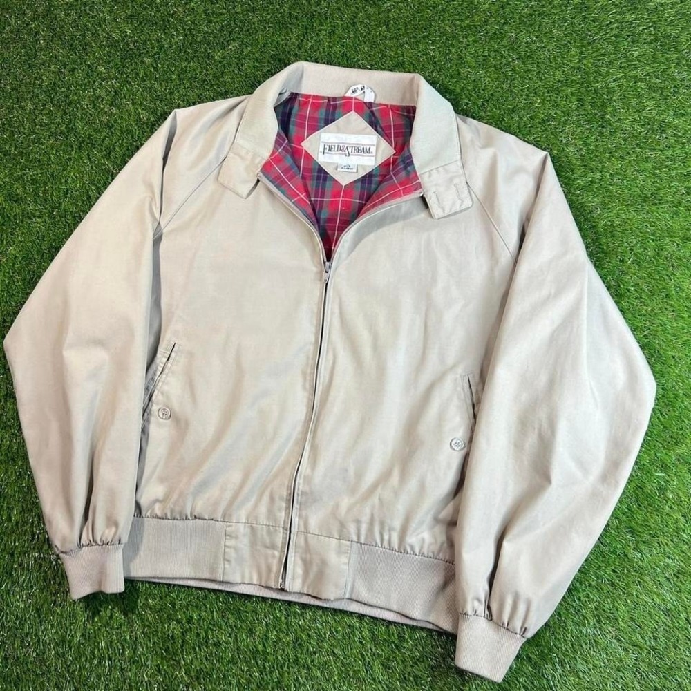 Vintage Field & Stream Harrington Jacket Beige Plaid Lined XL Korea